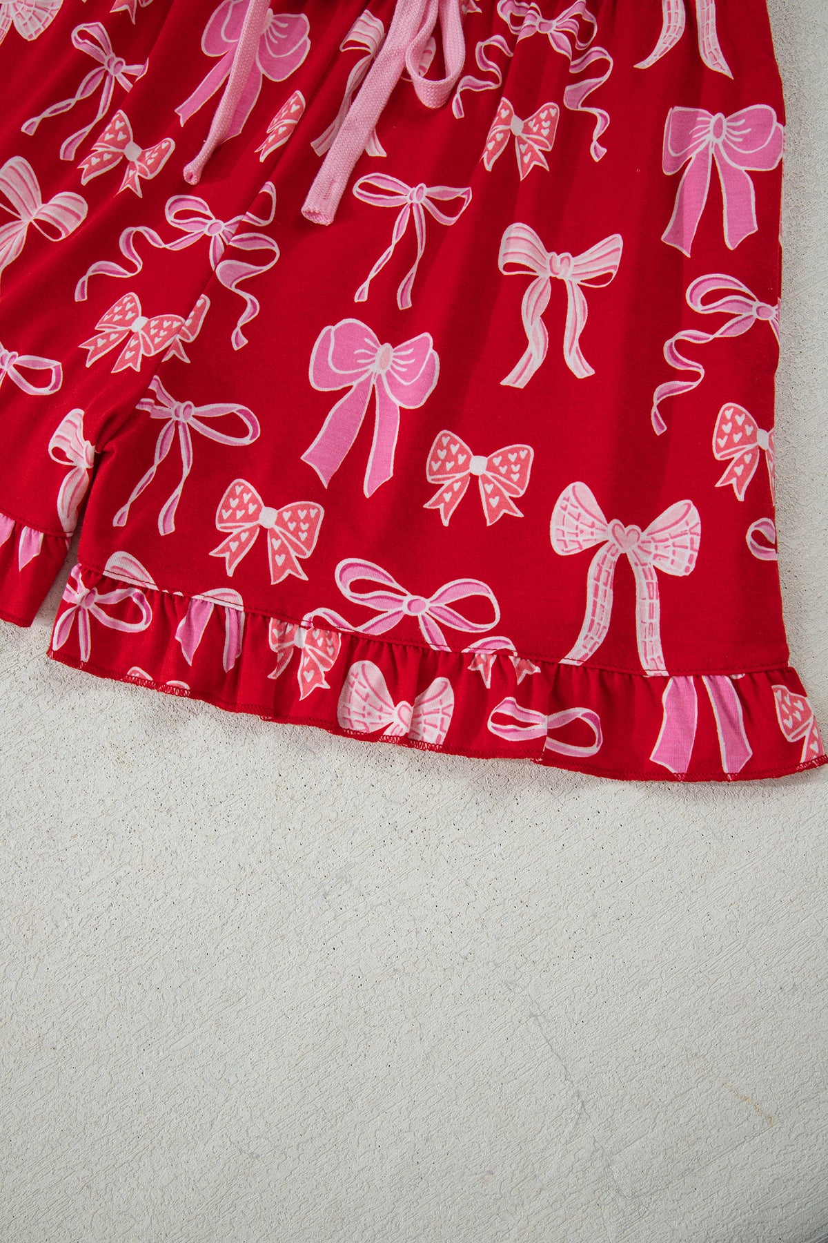 KaleaBoutique Stylish Sweet Bow Print Ruffled Short Sleeve Shirt Shorts 2pcs Pajama Set - KaleaBoutique.com