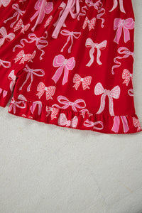 KaleaBoutique Stylish Sweet Bow Print Ruffled Short Sleeve Shirt Shorts 2pcs Pajama Set - KaleaBoutique.com