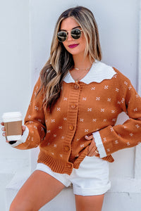 KaleaBoutique Stylish Peter Pan Collar Colorblock Long Sleeve Knitwear Cardigan - KaleaBoutique.com