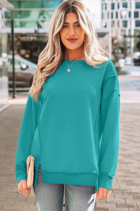 KaleaBoutique Stylish Horizontal Ribbed Exposed Seam Detail Drop Shoulder Baggy Pullover - KaleaBoutique.com
