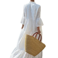 Women's Split-Neck Eyelet Flared-Sleeve Tiered Maxi Dress - KaleaBoutique.com