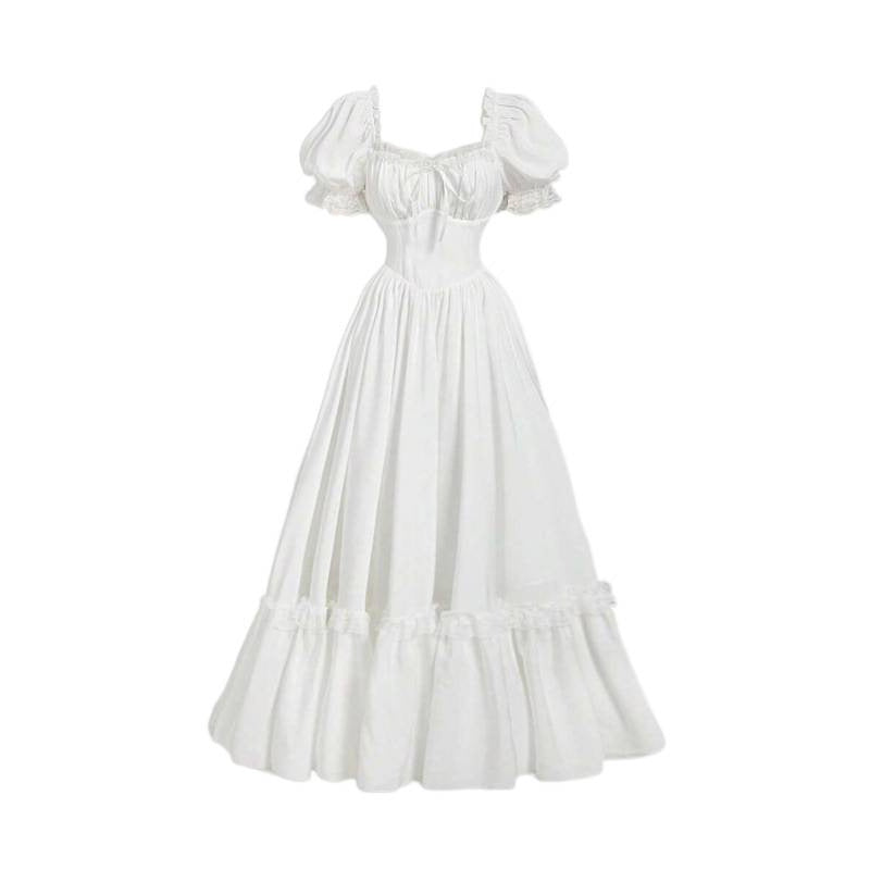 Women's Floral Puff-Sleeve Lace-Trim Ruffle-Hem Maxi Dress - KaleaBoutique.com