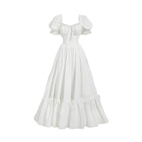 Women's Floral Puff-Sleeve Lace-Trim Ruffle-Hem Maxi Dress - KaleaBoutique.com