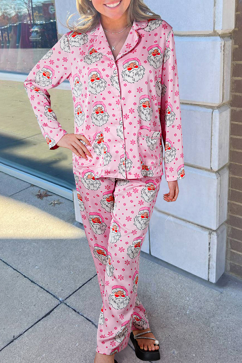 KaleaBoutique Comfortable Santa Claus Snowflake Long Sleeve Shirt Christmas Pajama Set - KaleaBoutique.com