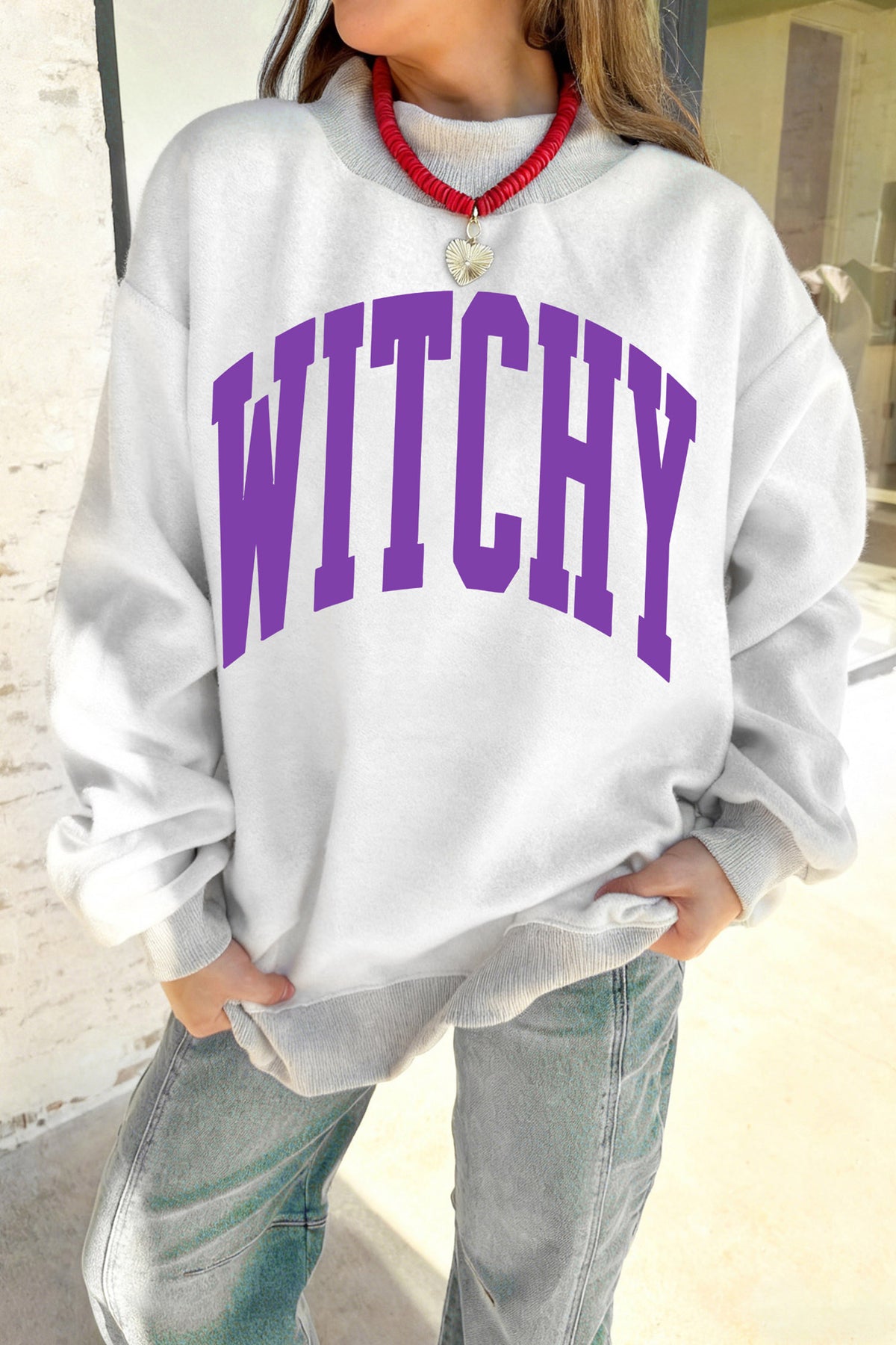 Light Grey Reversible Halloween Slogan Sweatshirt - KaleaBoutique.com