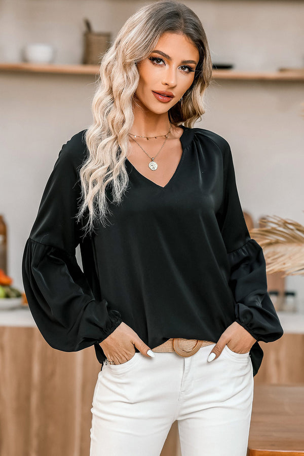 KaleaBoutique Stylish V Neck Long Puff Sleeve Top - KaleaBoutique.com