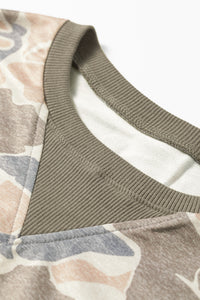 KaleaBoutique Stylish Camo Print Ribbed Trim Casual Pullover Sweatshirt - KaleaBoutique.com