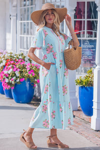 KaleaBoutique Comfortable Notched Neck Flutter Short Sleeve Floral Print Maxi Dress - KaleaBoutique.com