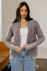 KaleaBoutique Stylish Mineral Wash Exposed Seam Patchwork Knit Open Sweater Cardigan - KaleaBoutique.com