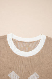 KaleaBoutique Comfortable Horse Shoe Pattern Contrast Trim Short Sleeve Sweater - KaleaBoutique.com