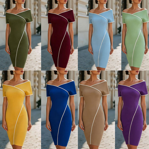KaleaBoutique Contrast Off-Shoulder Bodycon Midi Dress - KaleaBoutique.com