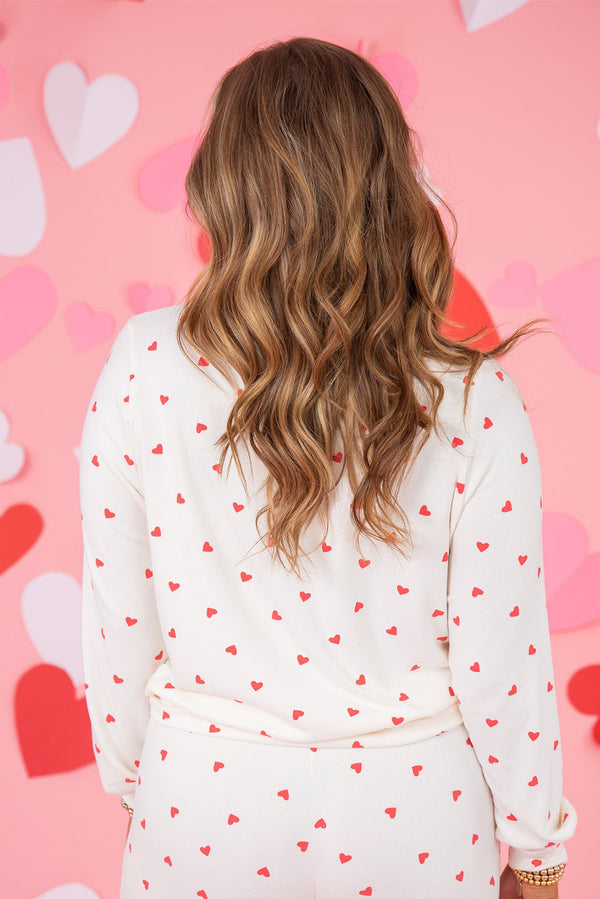 KaleaBoutique Stylish Tiny Hearts Printed Long Sleeve Top Drawstring Lounge Pant Set - KaleaBoutique.com