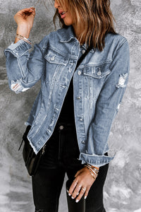 KaleaBoutieque Chic Lapel Distressed Raw Hem Buttons Denim Jacket - KaleaBoutique.com