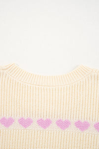 Heart Pattern Valentine Ribbed Knit Sweater - KaleaBoutique.com