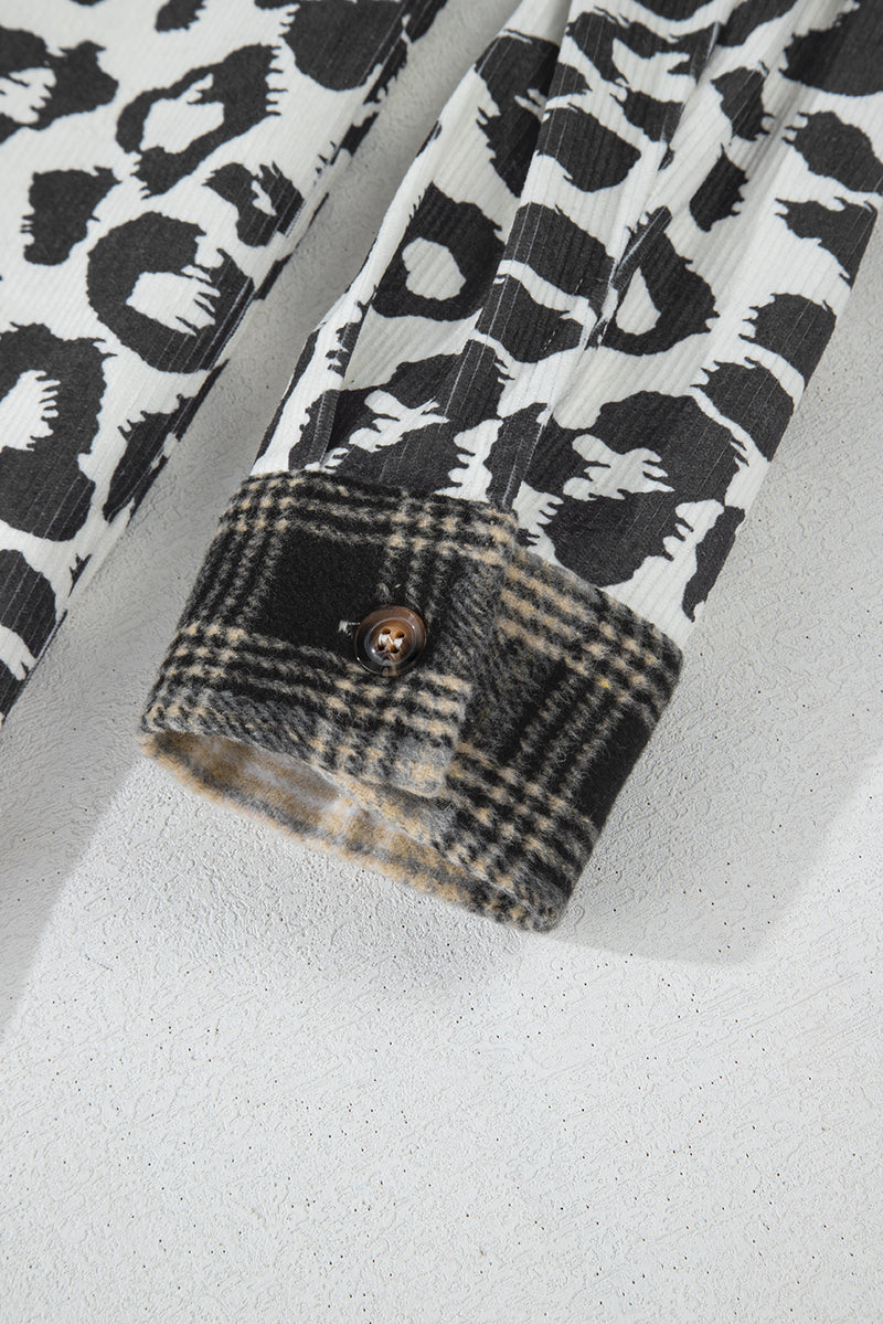 KaleaBoutique Plus Size Plaid Leopard Printed Patchwork Button Up Shacket - KaleaBoutique.com