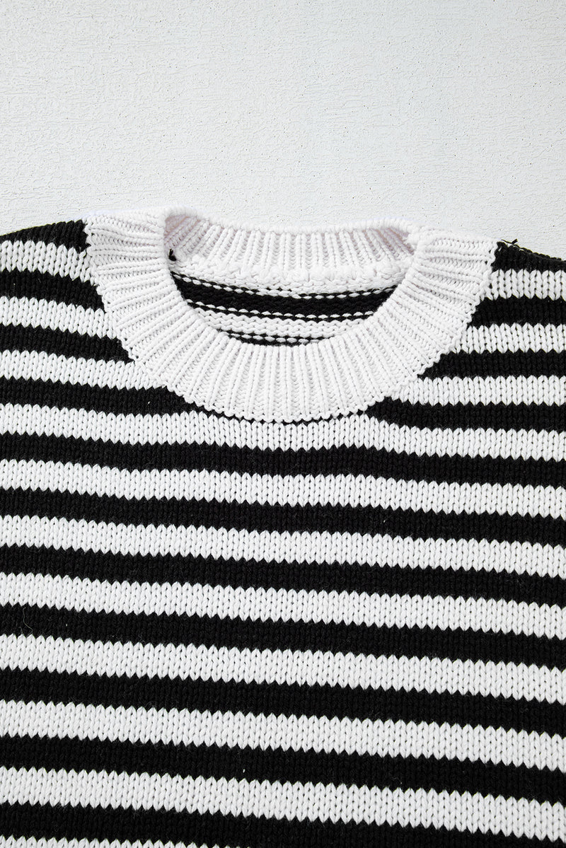 KaleaBoutique Stylish Striped Drop Shoulder Bishop Sleeve Knit Sweater - KaleaBoutique.com