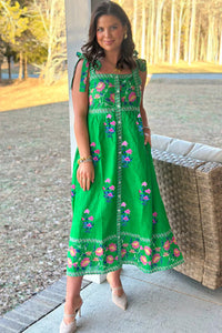 KaleaBoutique Beautiful Floral Print Contrast Trim Knotted Straps Midi Dress - KaleaBoutique.com