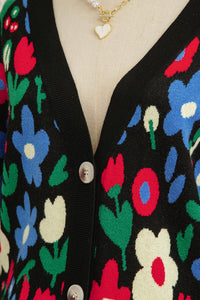 KaleaBoutique Stylish Floral Print V Neck Buttoned Short Cardigan Sweater - KaleaBoutique.com