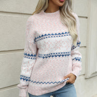 Women's Snowflake Mock-Neck Pastel Color Christmas Pullover Sweater - KaleaBoutique.com
