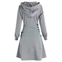 Women's Lace-Up Waist Hooded Long-Sleeve Mini Dress - KaleaBoutique.com