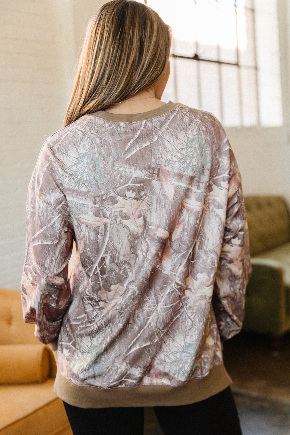 KaleaBoutique Comfortable Abstract Camo Print Color Block Detail Baggy Pullover Sweatshirt - KaleaBoutique.com