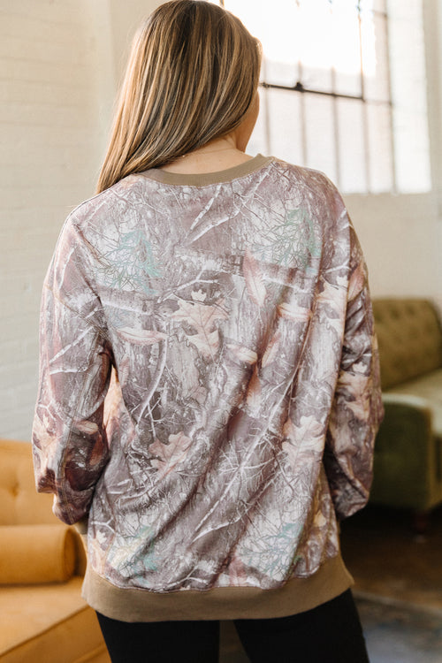 KaleaBoutique Comfortable Abstract Camo Print Color Block Detail Baggy Pullover Sweatshirt - KaleaBoutique.com