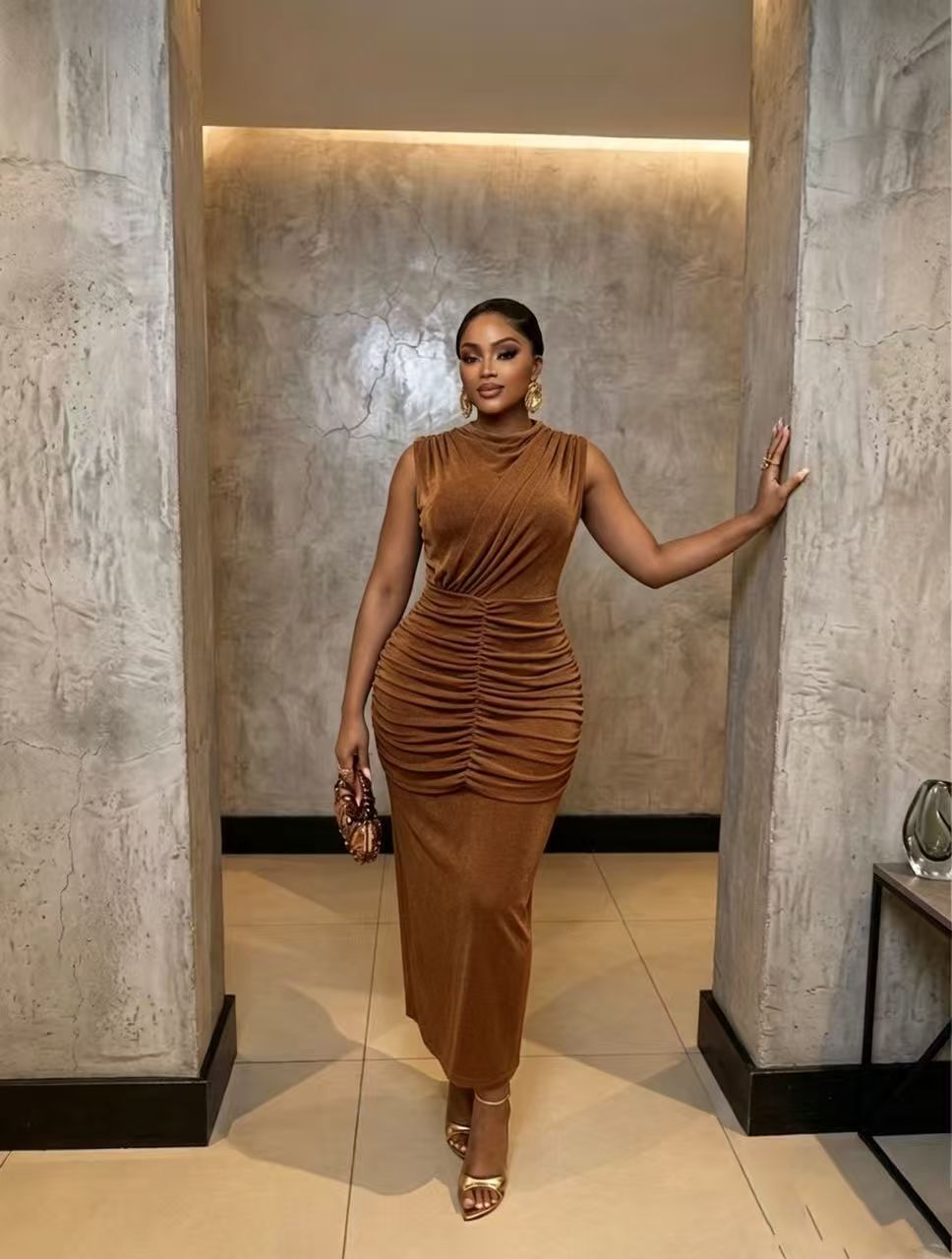 Women's Sleeveless Round-Neck Ruched Maxi Dress - KaleaBoutique.com