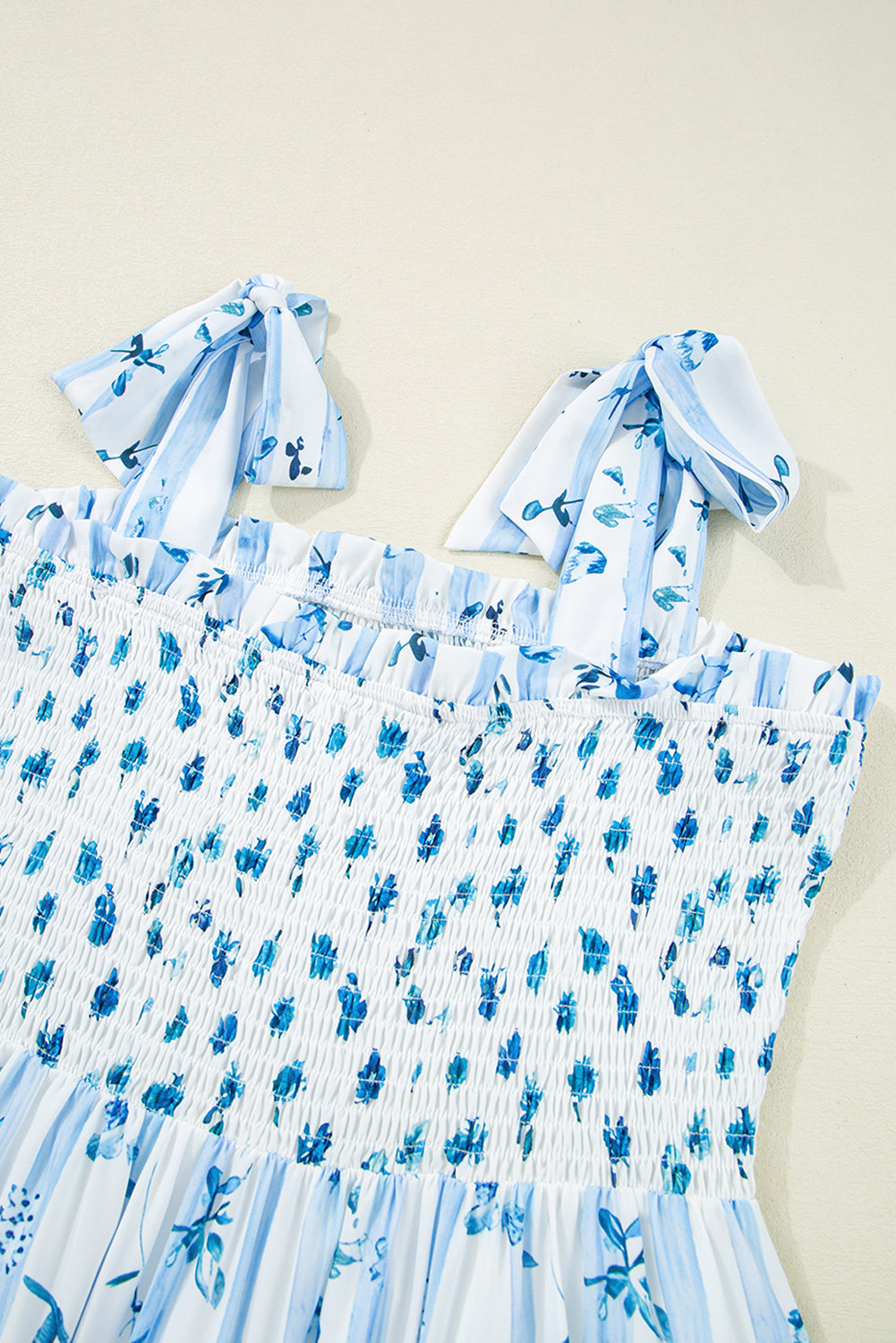 Floral Smocked Tied Straps A-Lined Tiered Maxi Dress - KaleaBoutique.com