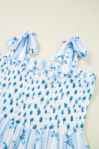 Floral Smocked Tied Straps A-Lined Tiered Maxi Dress - KaleaBoutique.com