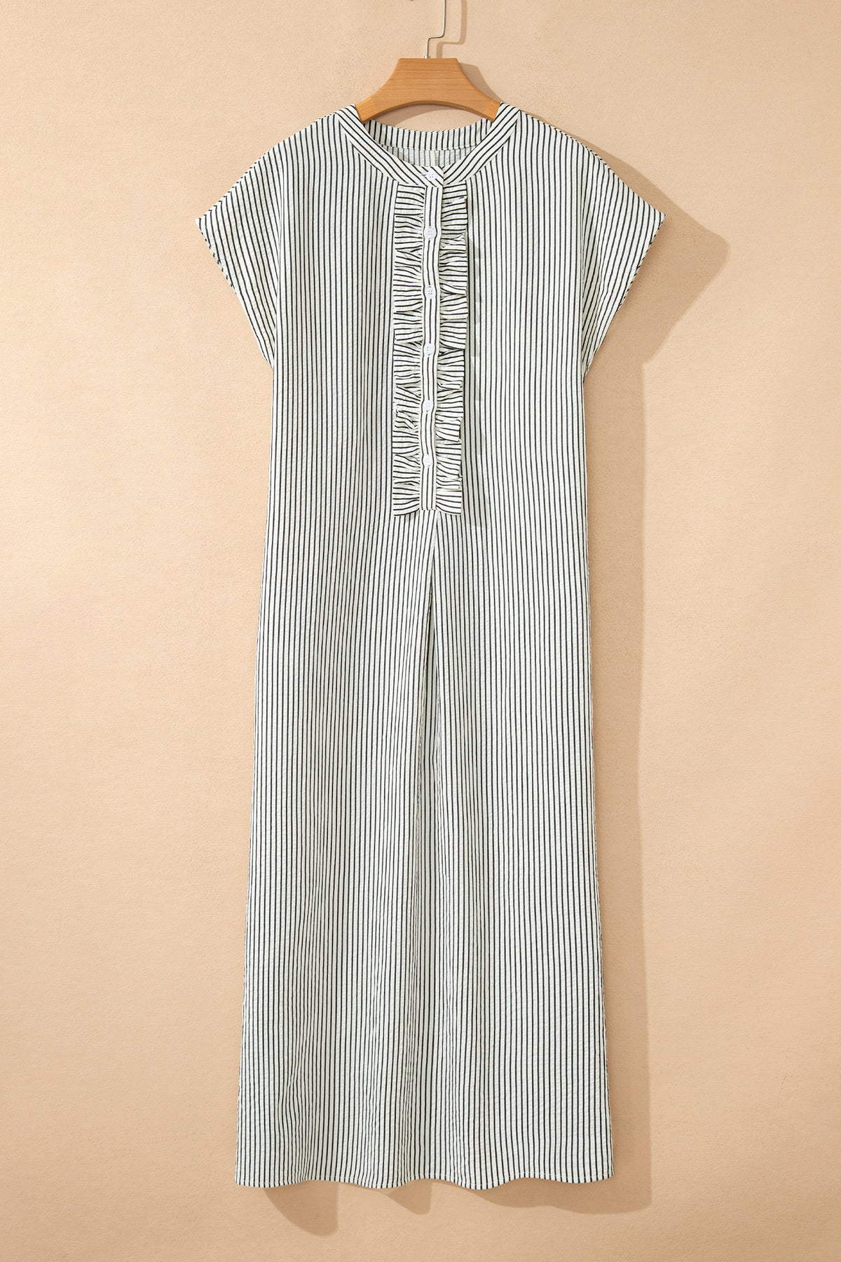 KaleaBoutique Stylish Frilled Detail Half Buttons Short Sleeve Long Dress - KaleaBoutique.com