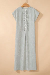 KaleaBoutique Stylish Frilled Detail Half Buttons Short Sleeve Long Dress - KaleaBoutique.com
