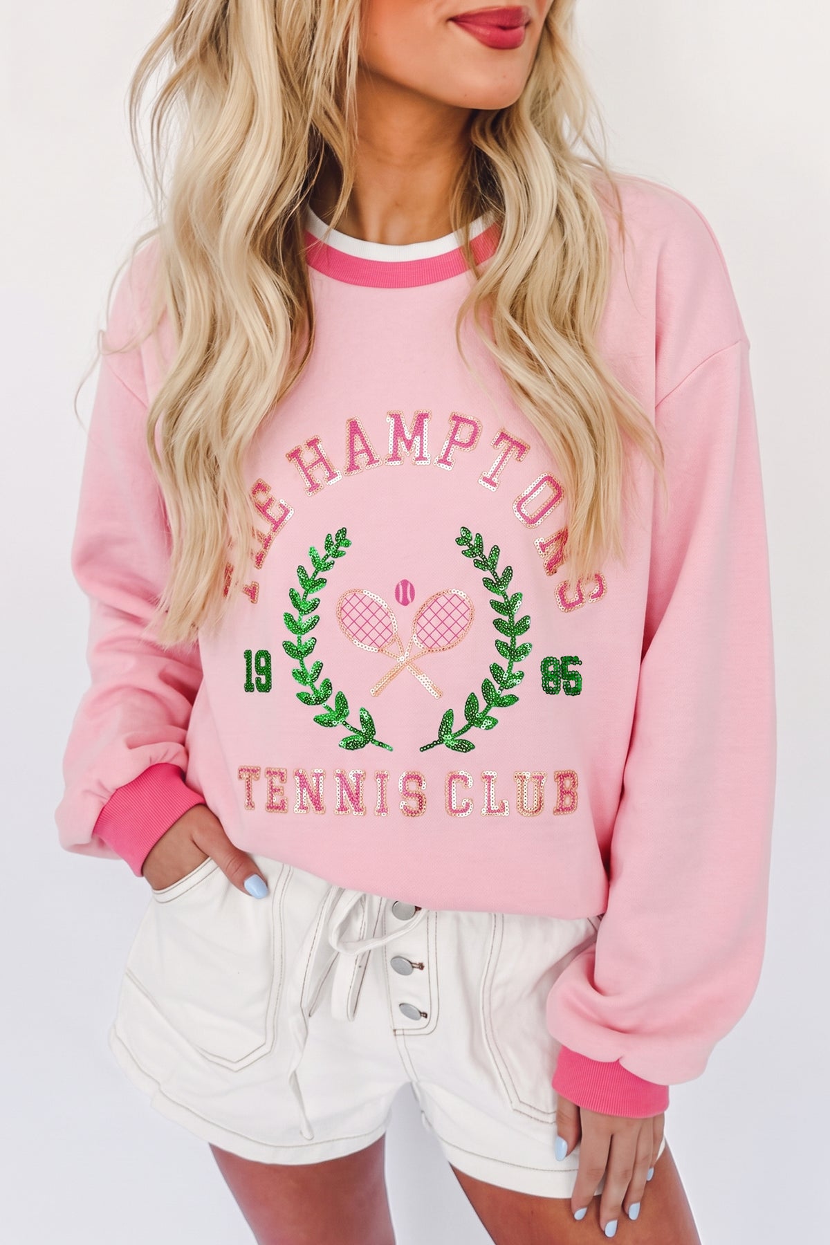 KaleaBoutique Comfortable Embroidered Tennis Club Crew Neck Pullover Sweatshirt - KaleaBoutique.com