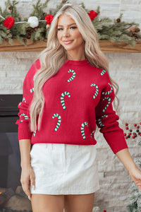 Christmas Candy Cane Holiday Drop Shoulder Sweater - KaleaBoutique.com