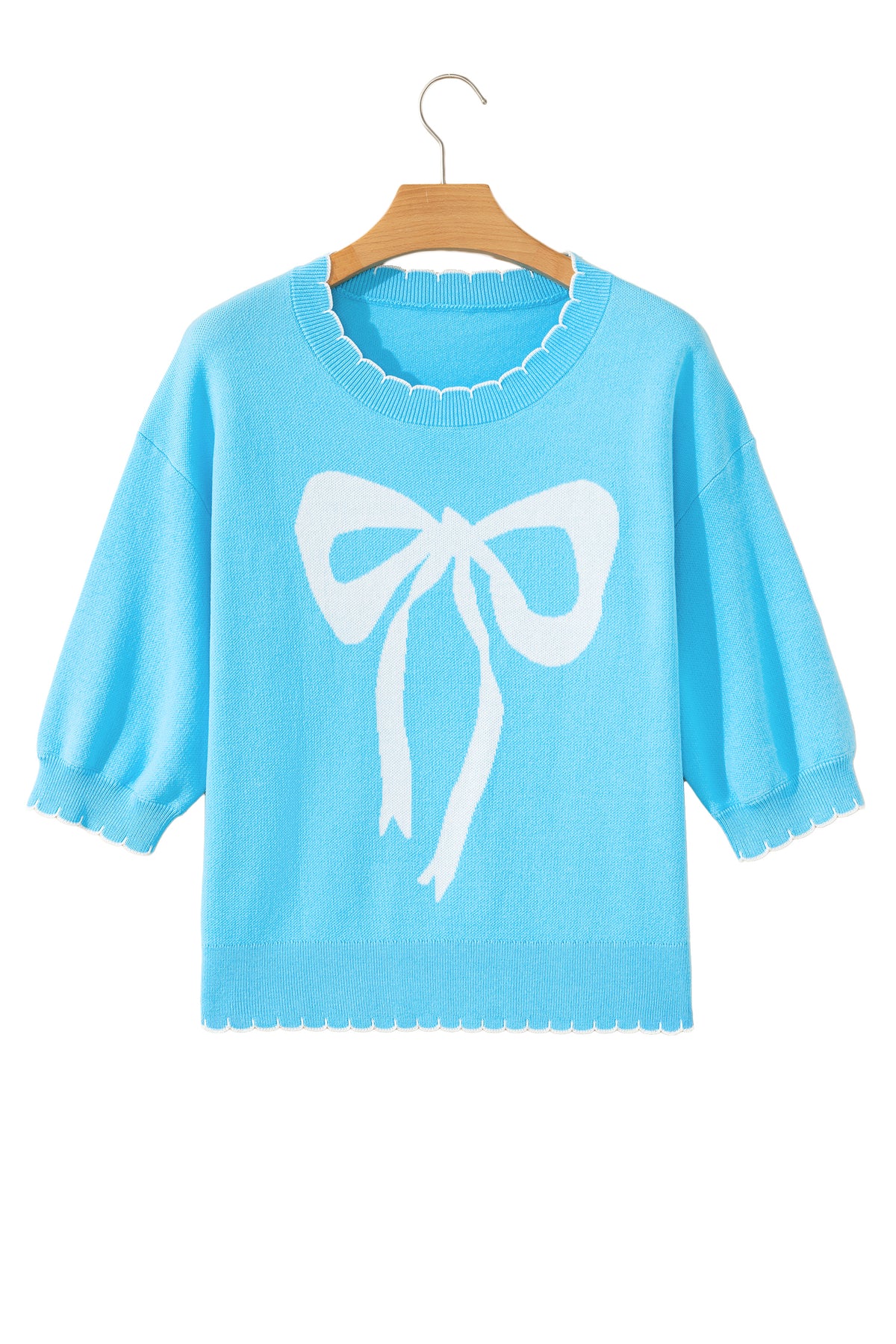 KaleaBoutique Comfortable Big Ribbon Bow Print Contrast Stitch Trim Drop Shoulder Sweater - KaleaBoutique.com