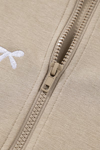 Contrast Bow Embroidered Zip Up Jacket Hoodie - KaleaBoutique.com