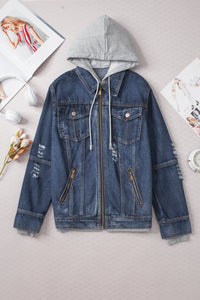 KaleaBoutique Classic Fake Two-Piece Hooded Zip-Up Denim Jacket - KaleaBoutique.com
