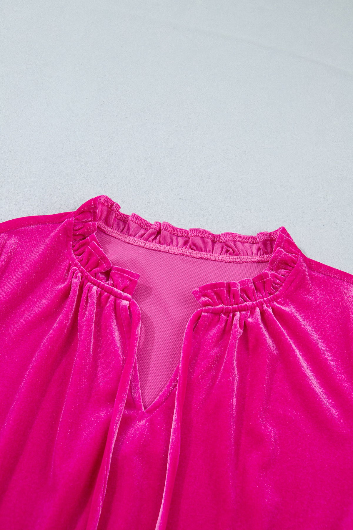 KaleaBoutique Stylish V Neck Velvet Ruffled Cuffs Hem Long Sleeve Top - KaleaBoutique.com