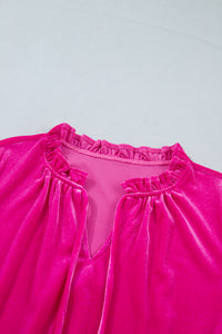 KaleaBoutique Stylish V Neck Velvet Ruffled Cuffs Hem Long Sleeve Top - KaleaBoutique.com