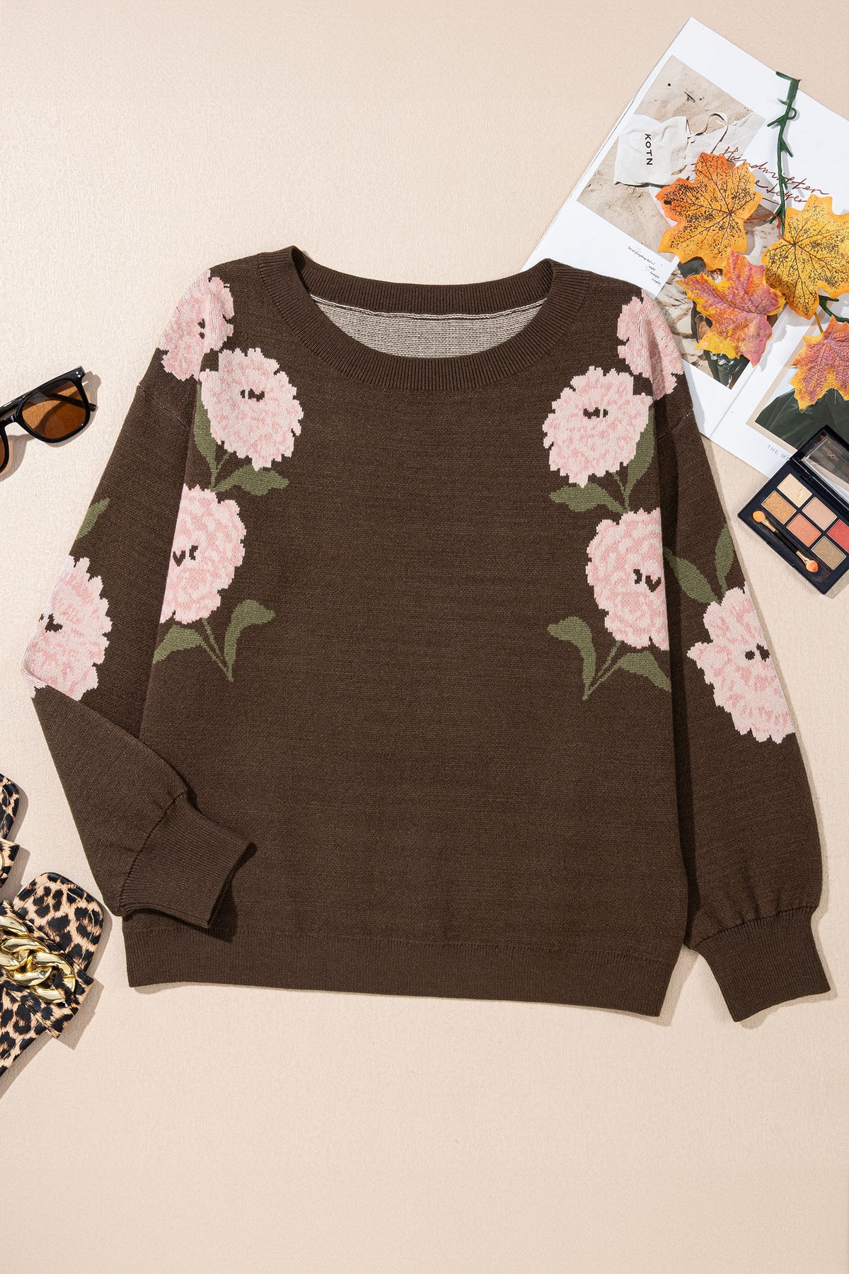 Floral Print Drop Shoulder Relaxed Pullover Sweater - KaleaBoutique.com