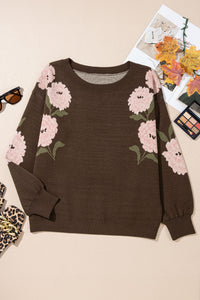 Floral Print Drop Shoulder Relaxed Pullover Sweater - KaleaBoutique.com