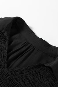 Collared V Neck Smocked Detail Contrast Leopard Trim Bracelet Sleeve Long Dress - KaleaBoutique.com