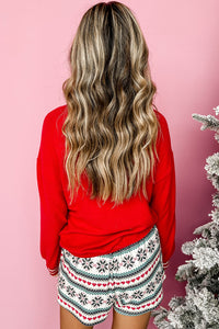 KaleaBoutique Stylish SLEIGH Snowflake Print Long Sleeve Wide Leg Lounge Set - KaleaBoutique.com