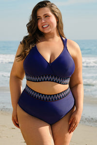 Embroidered Trim Wrap Tie Knot Plus Size High Waisted Bikini - KaleaBoutique.com