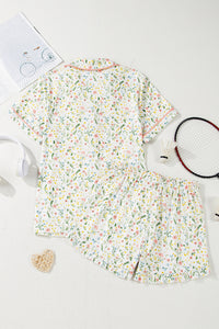 KaleaBoutique Comfortable Floral Print Contrast Pipping Short Pajamas Set - KaleaBoutique.com