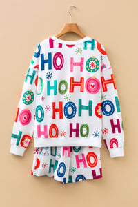 KaleaBoutique Stylish Ho Ho Ho Christmas Fashion Print 2pcs Lounge Short Set - KaleaBoutique.com