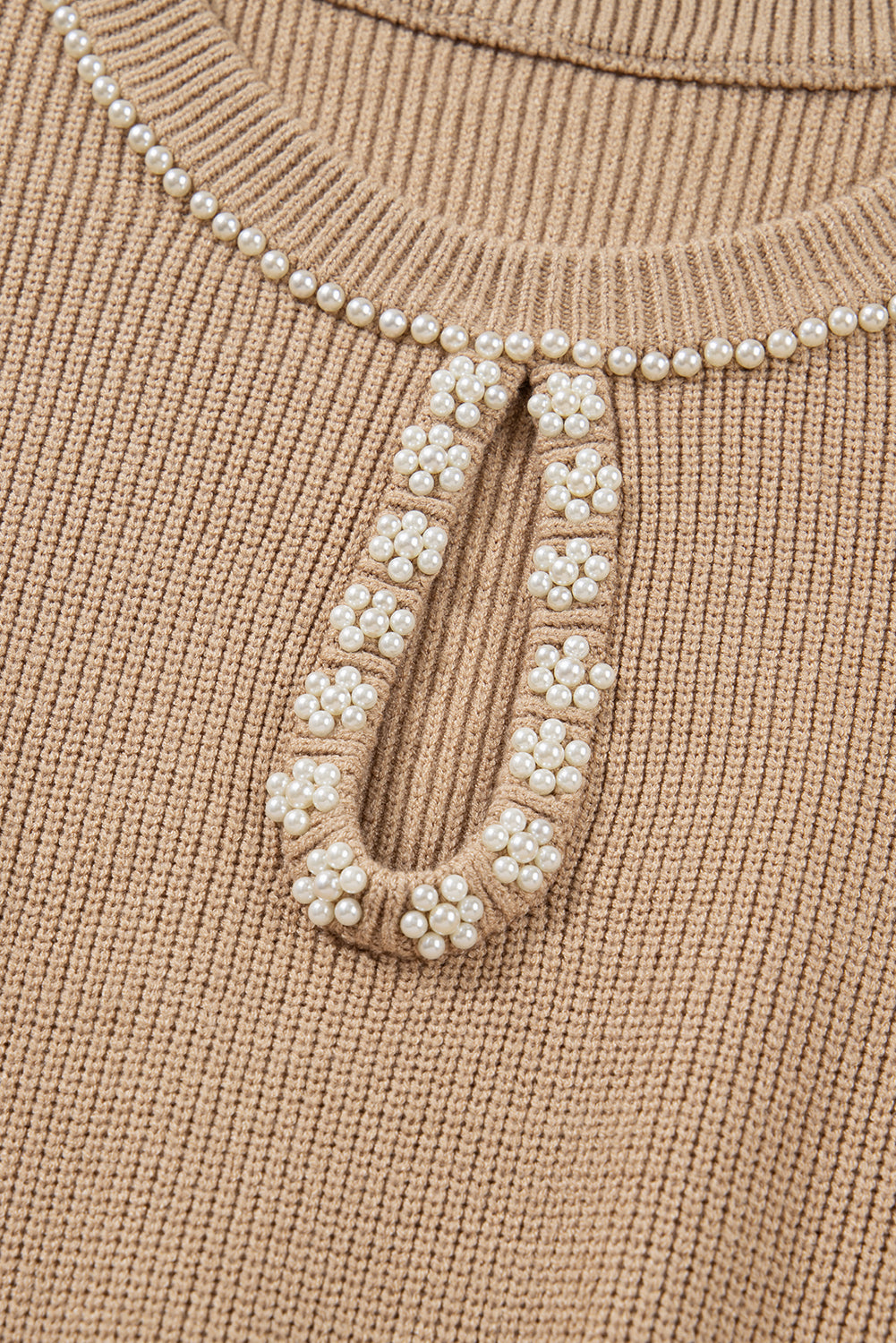 KaleaBoutique Stylish Pearl Embellished Keyhole Ribbed Sweater Dress - KaleaBoutique.com