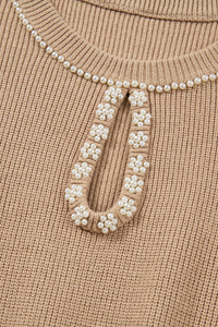 KaleaBoutique Stylish Pearl Embellished Keyhole Ribbed Sweater Dress - KaleaBoutique.com