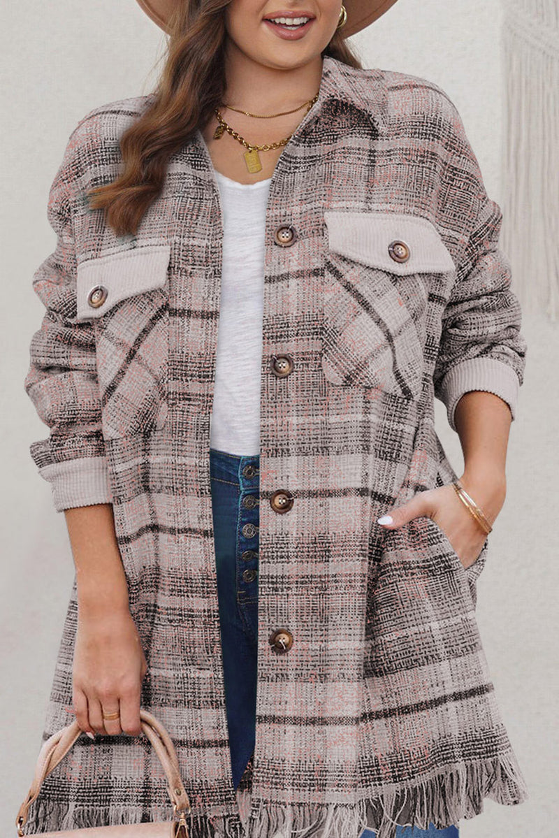 KaleaBoutique Plus Size Macrame Plaid Coat - KaleaBoutique.com