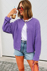 KaleaBoutique Comfortable Solid Color Knit Button Drop Shoulder Sweater Cardigan - KaleaBoutique.com
