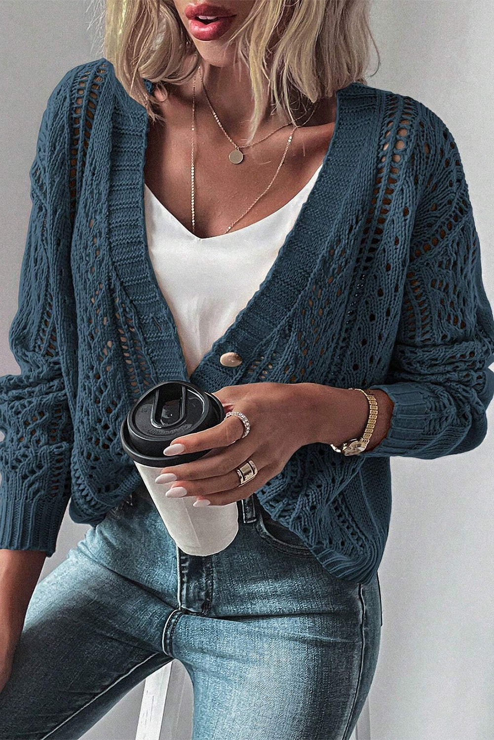 KaleaBoutique Open Knit Drop Shoulder Sweater Cardigan - KaleaBoutique.com